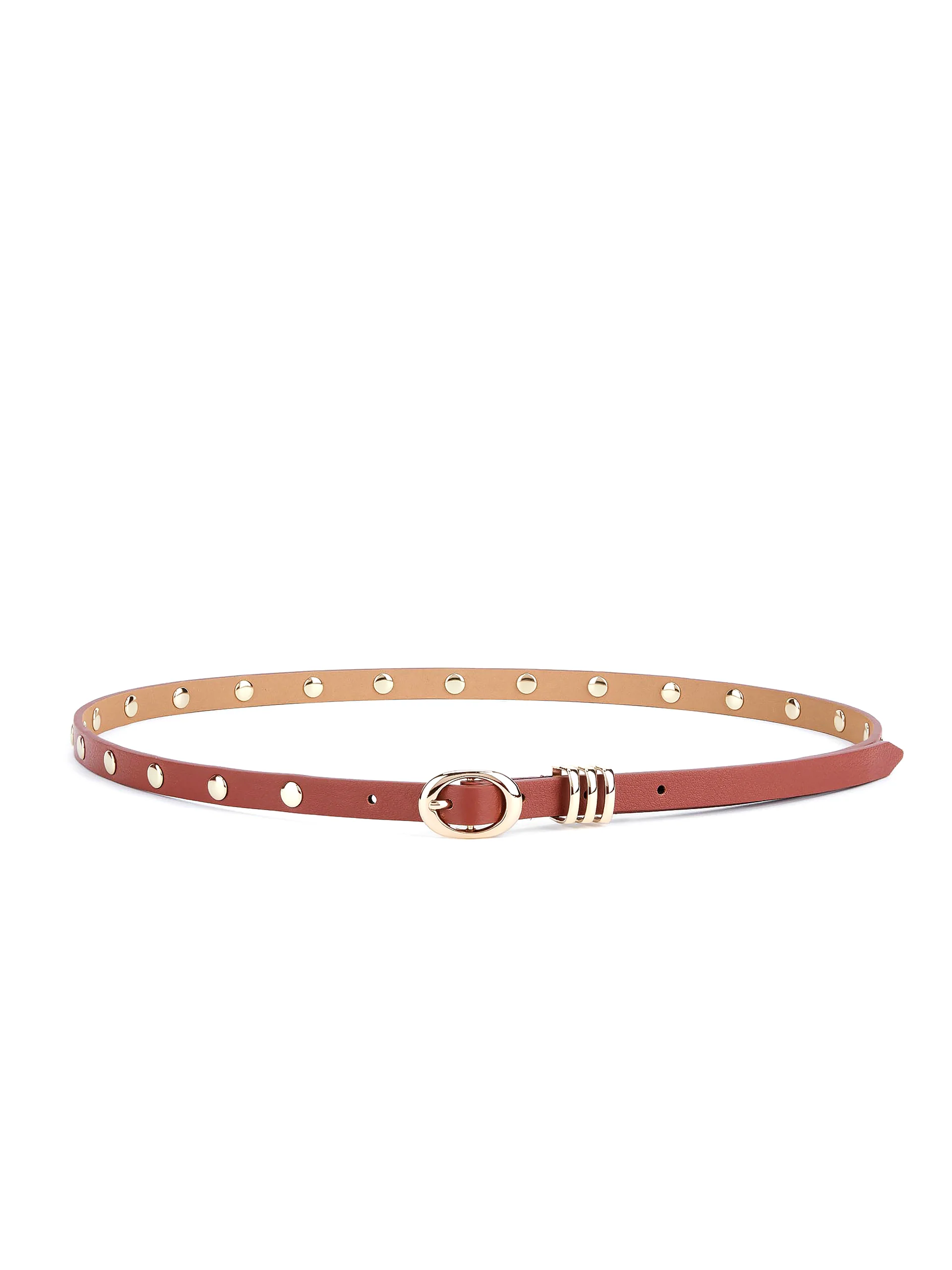 Classic Studded Skinny Belt in Cognac