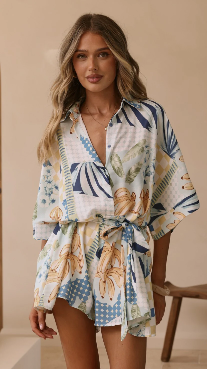 Farrah Playsuit - Blue/Yellow Print