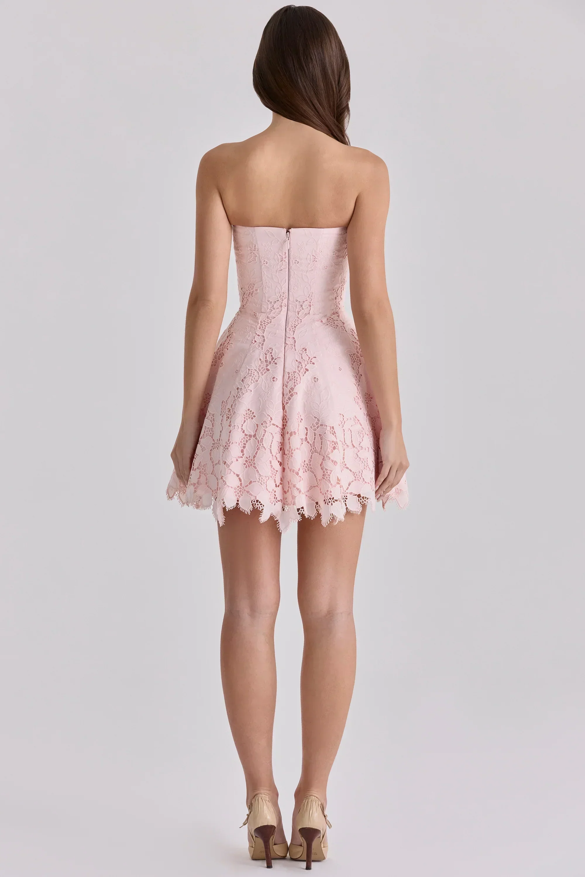Pink Strapless Cut Out Broderie Anglaise Mini Dress