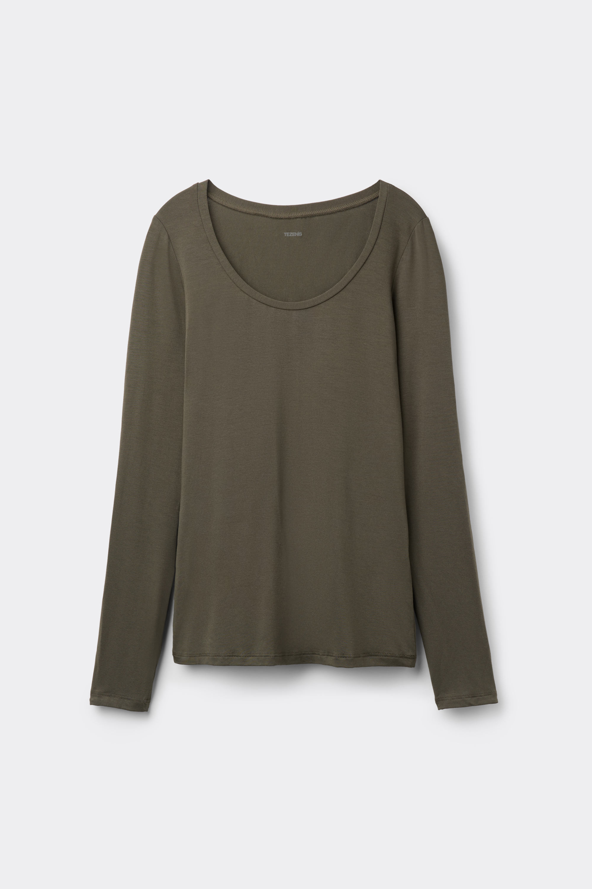 Long Sleeve Viscose Scoop Neck Top