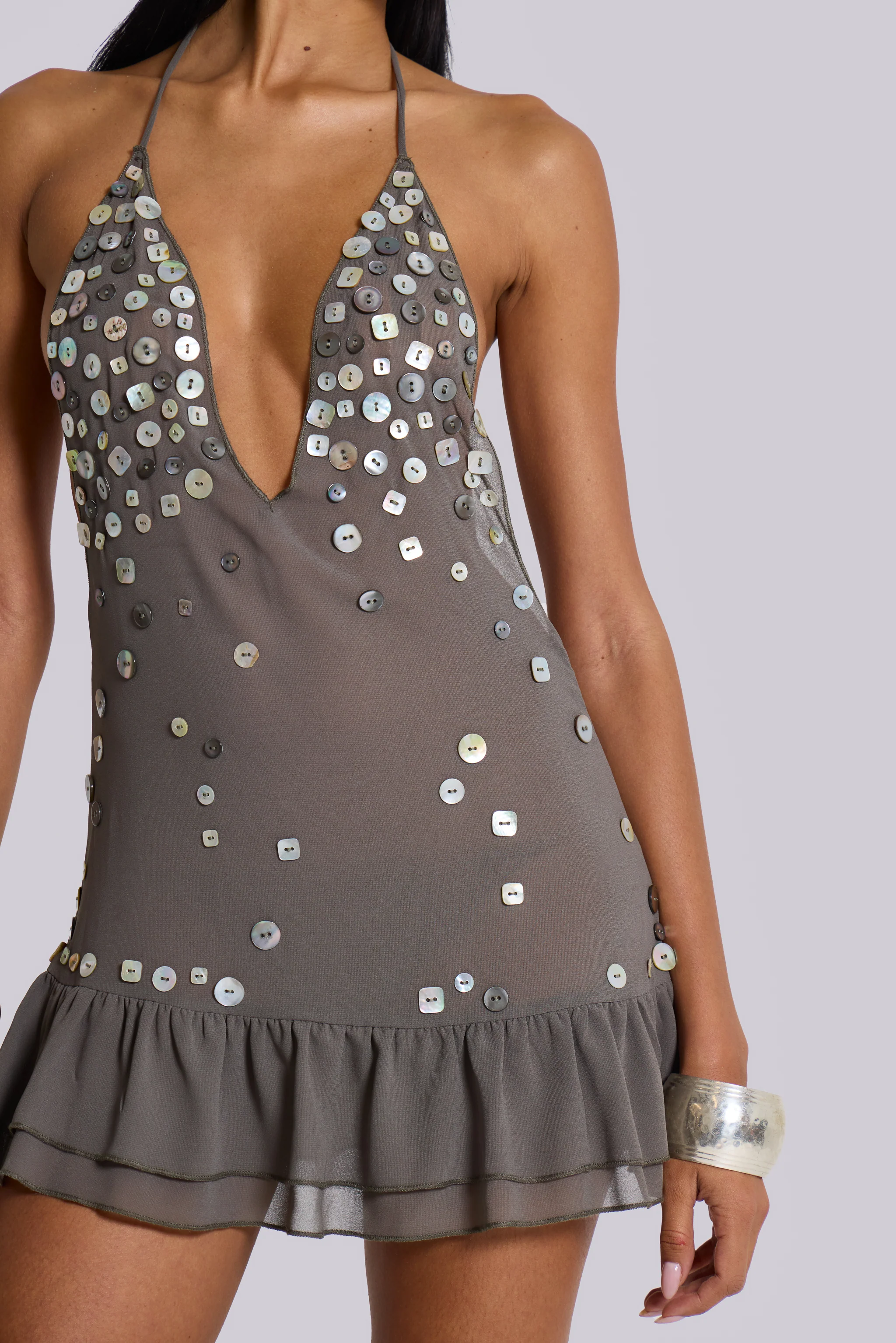 Button Me Up Mini Dress in Grey