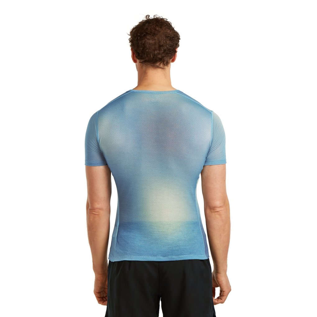 Icebreaker Merino 75 Cool-Lite™ Featherlight™ Short Sleeve Crewe AOP Shirt Men - Atlantis/Flint Blue/Seaglass