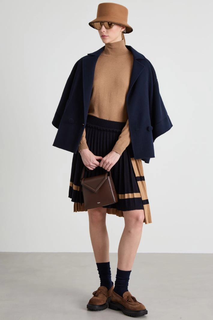 Knitted color block skirt - BLUE CAMEL