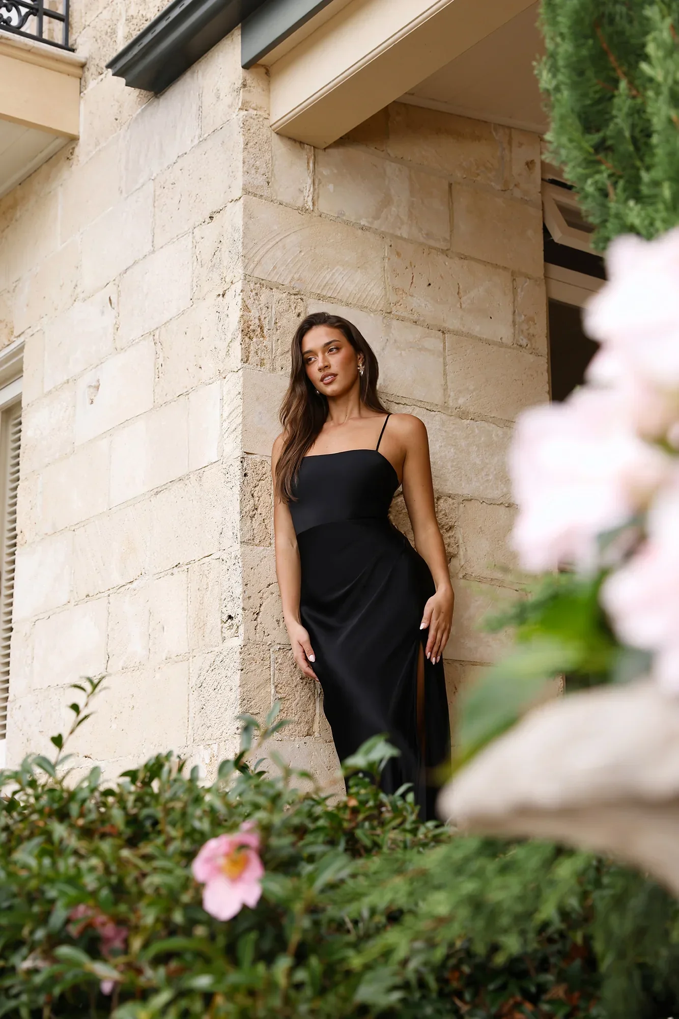 The Violetta Satin Maxi Dress Black