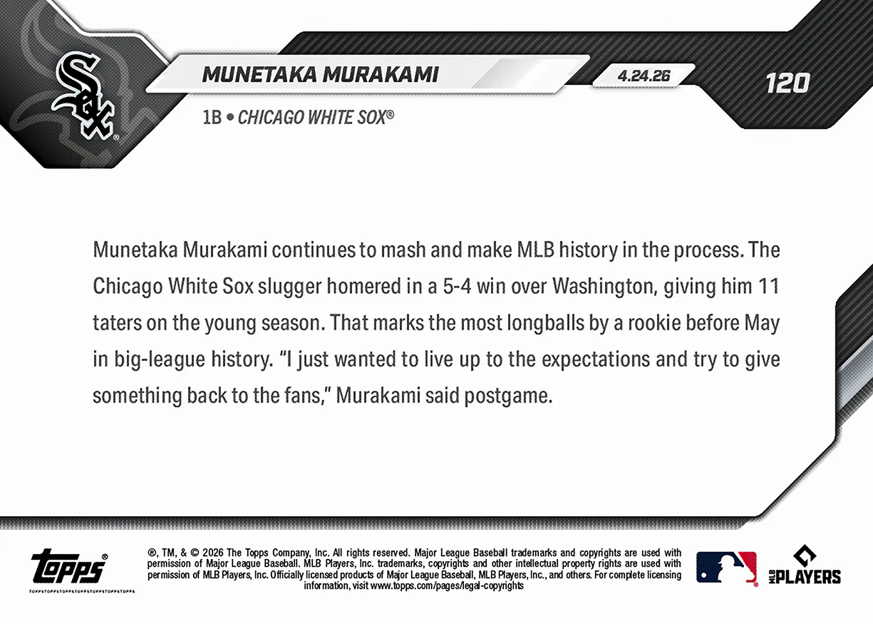 Munetaka Murakami - 2026 MLB Topps NOW® - Card 120 - PR: 7294