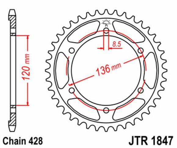 JT. standard steel sprocket 1847 - 428Ref: Jtc00056A / 1074962005