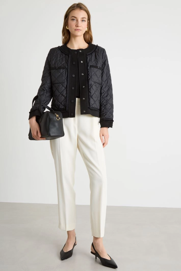 Quilted Jacket with Knit Panelling - BLACK