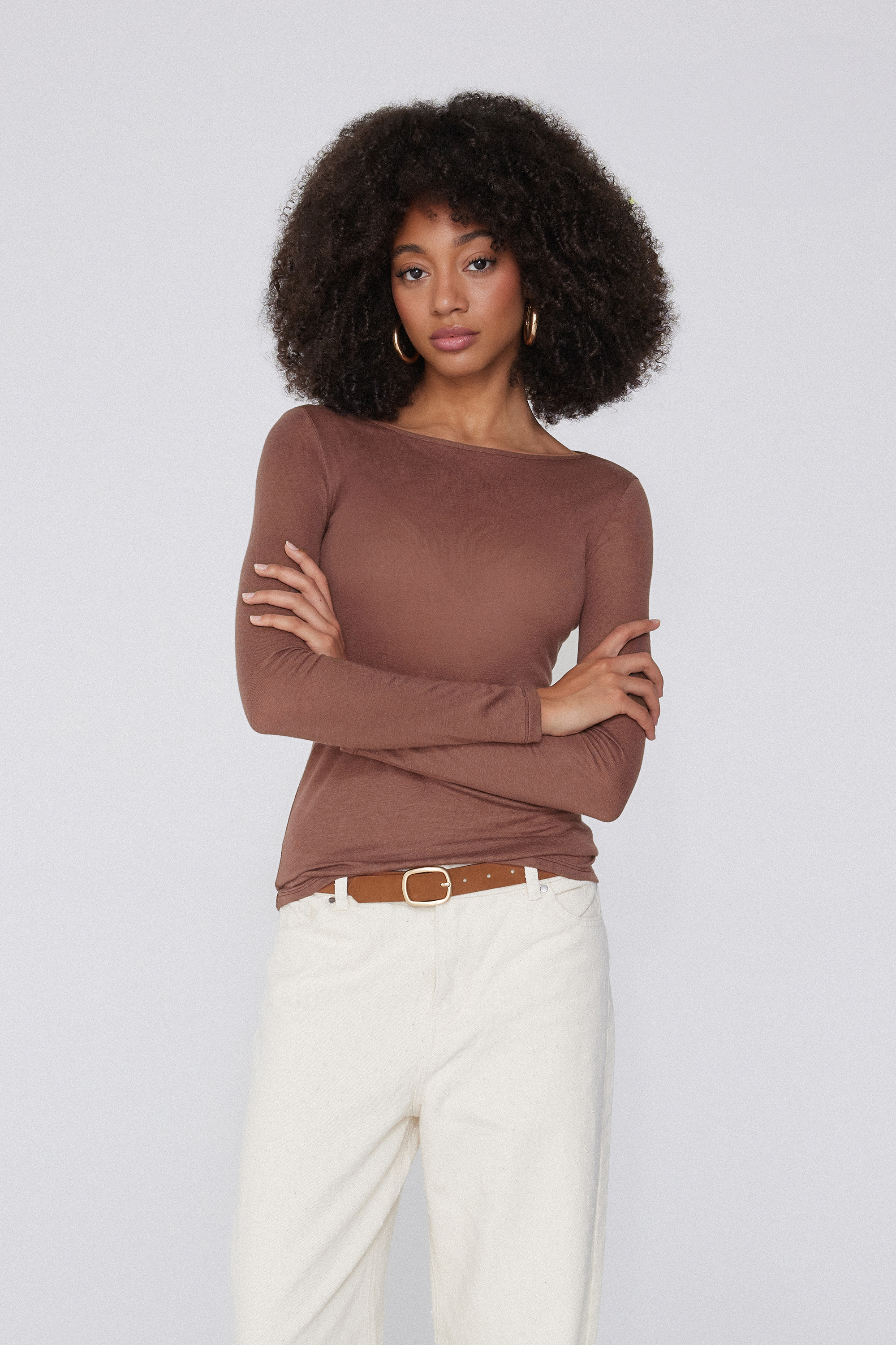 Lightweight Boat Neck Top with Merino Wool