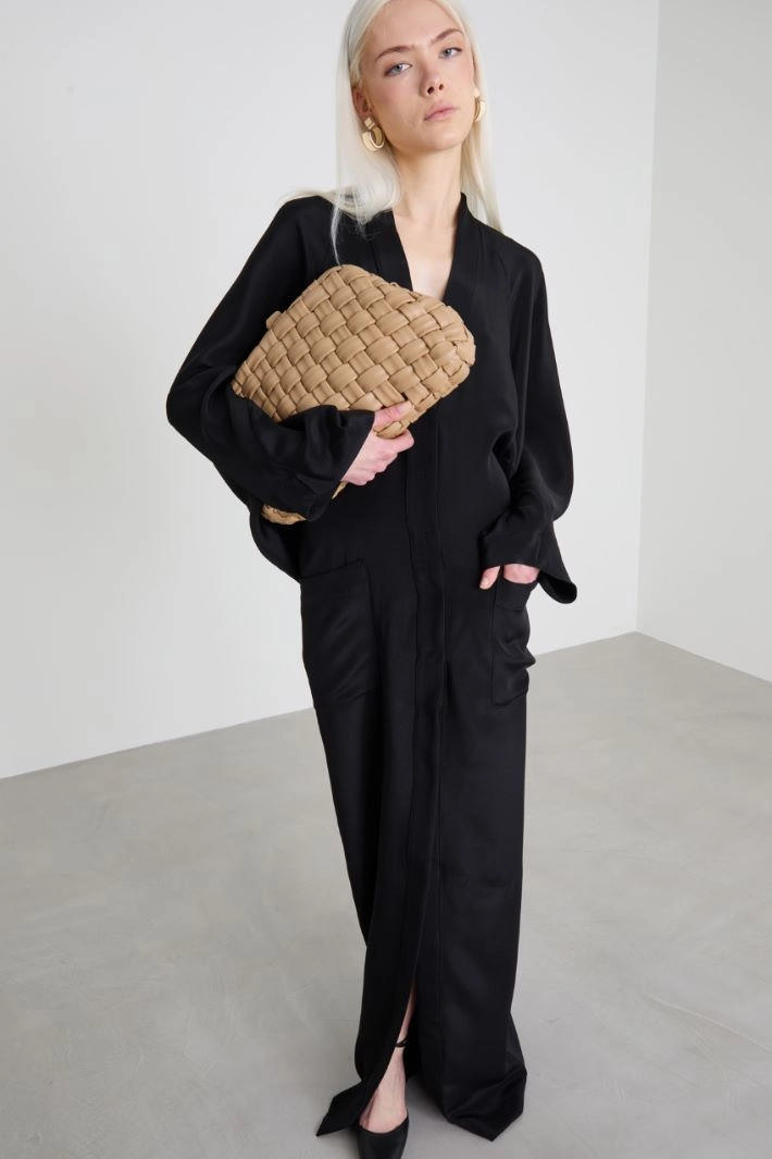 Long silk shirt dress - BLACK