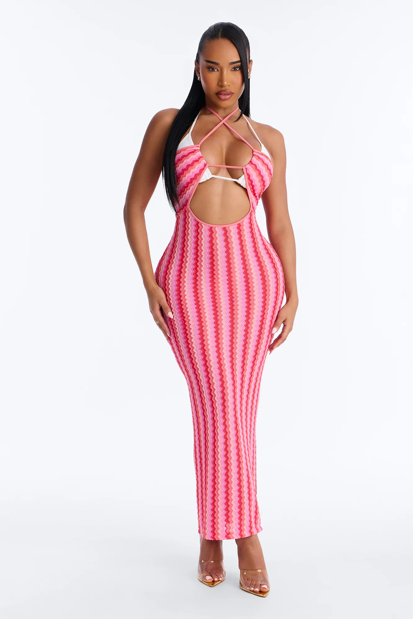 Deep Sea Swim Knit Cover Up Dress - Pink/combo
