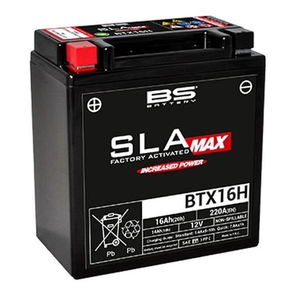 BS Battery SLA Max YTX16H/BTX16H Closed Type Acid Battery Maintenance Free/Ready to UseRef: btx16h-sla / 1080699