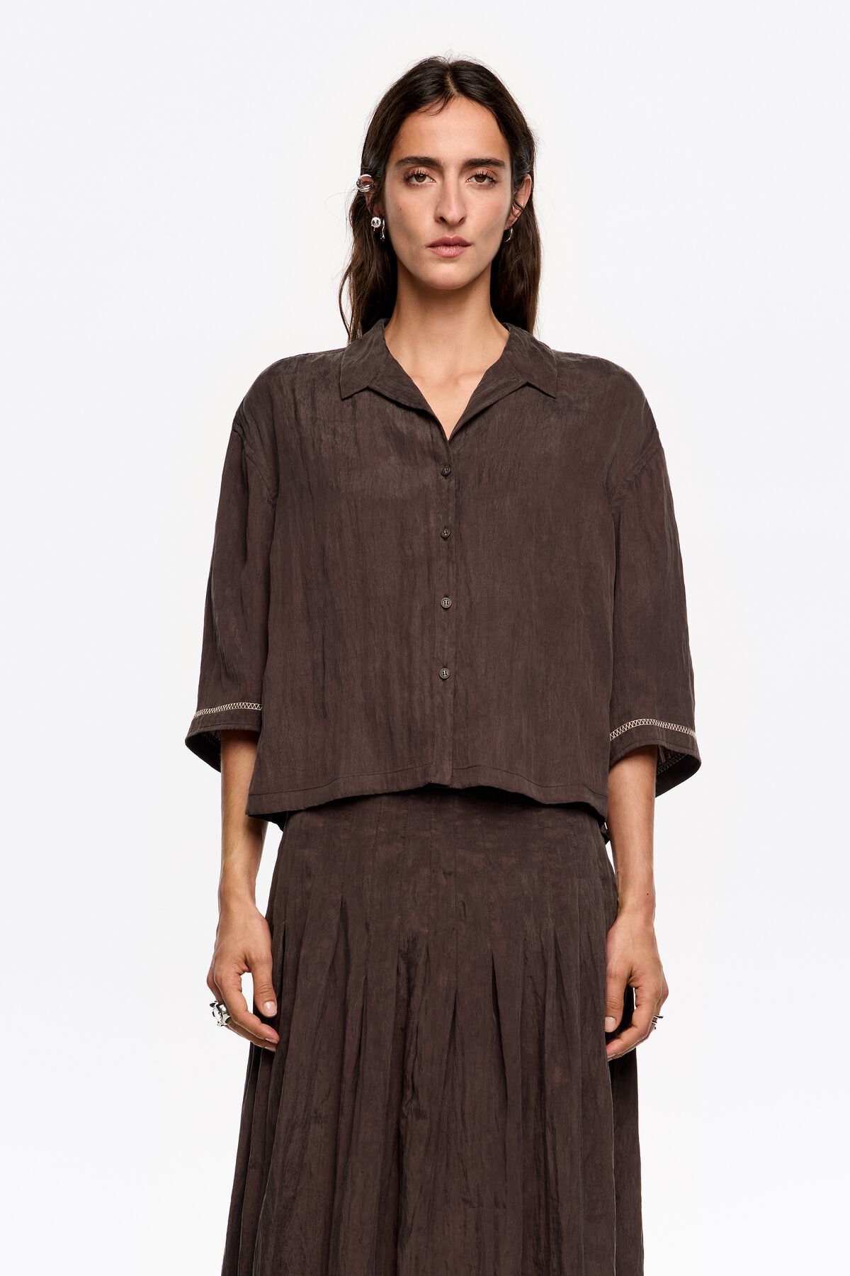 Brown adjustable armhole shirt
