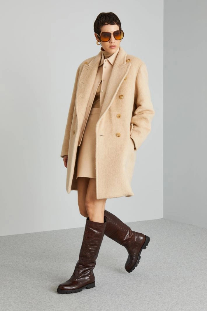 Double-breasted camel coat - BEIGE