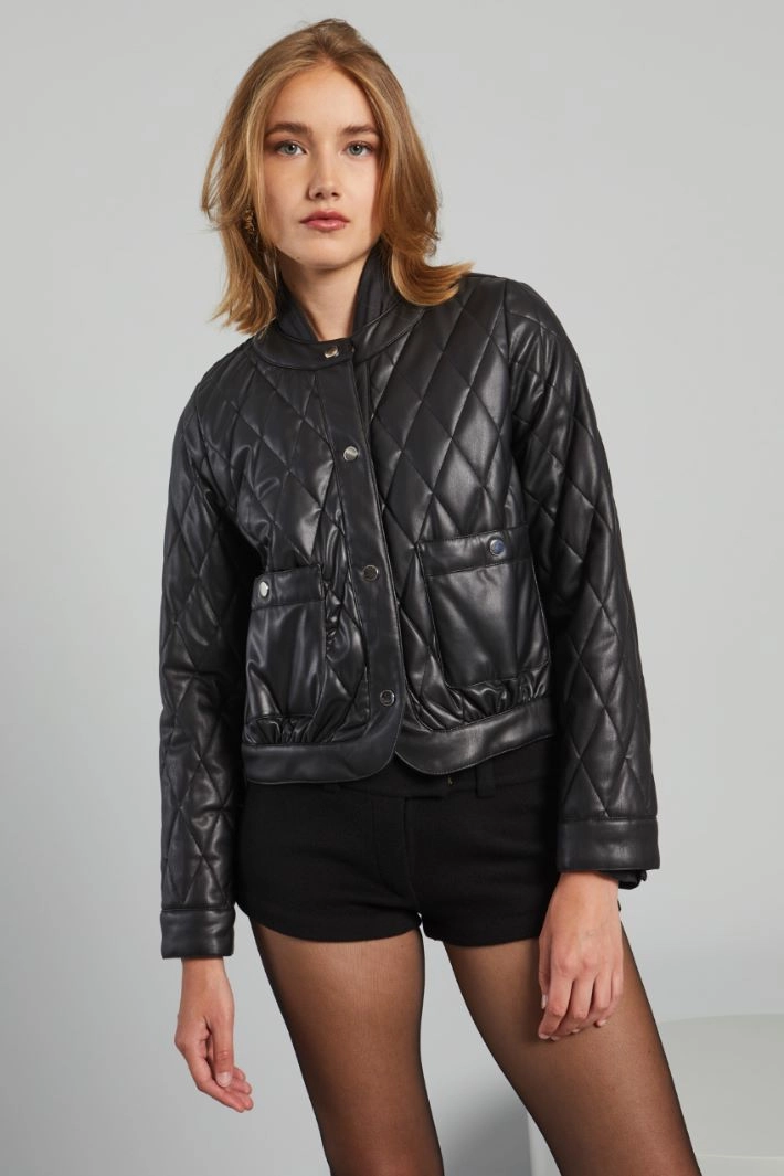 Padded coated fabric jacket - BLACK