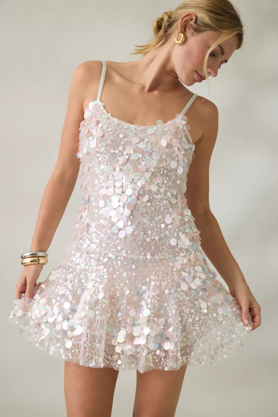 LoveShackFancy Liria Iridescent Sequin Mini Dress