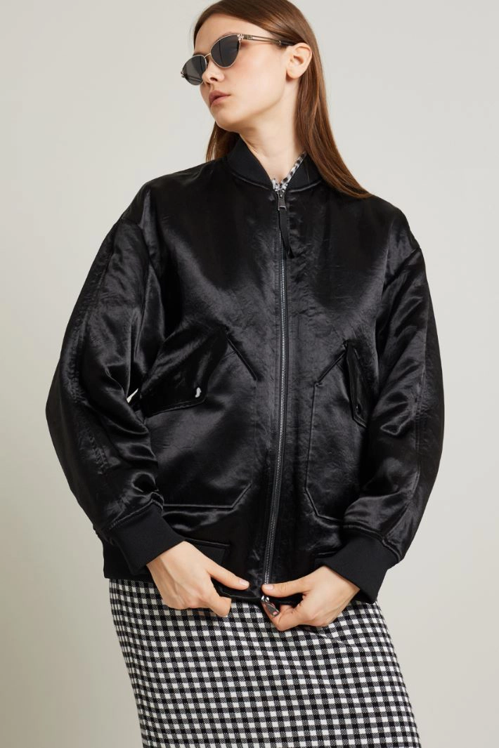 Technical satin bomber - BLACK
