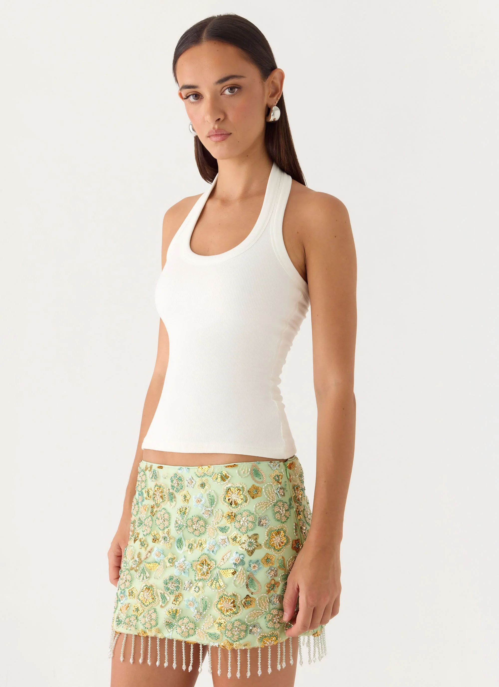 Bliss Beaded Mini Skirt - Lime