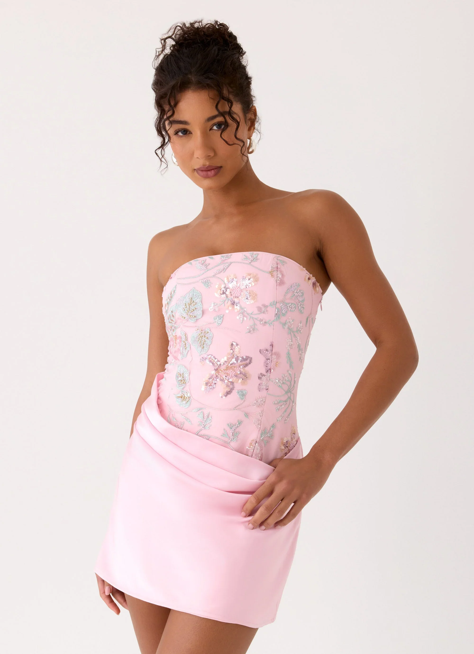 Angelique Beaded Mini Dress - Pink Everbloom