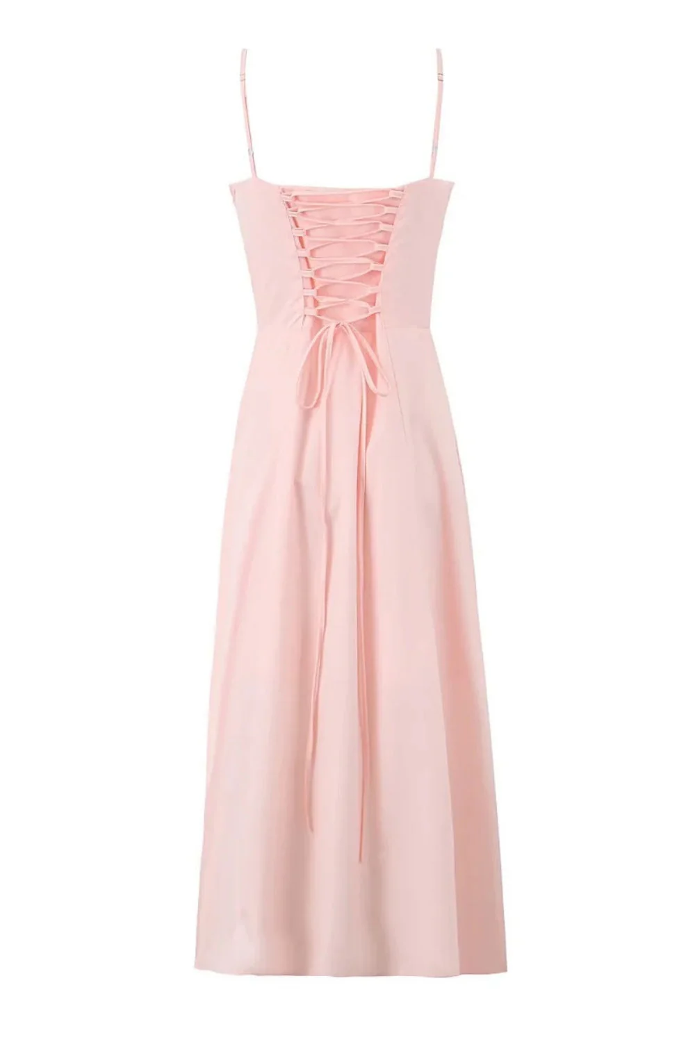 Pink Spaghetti Strap Bow Long Summer Dress with Slit