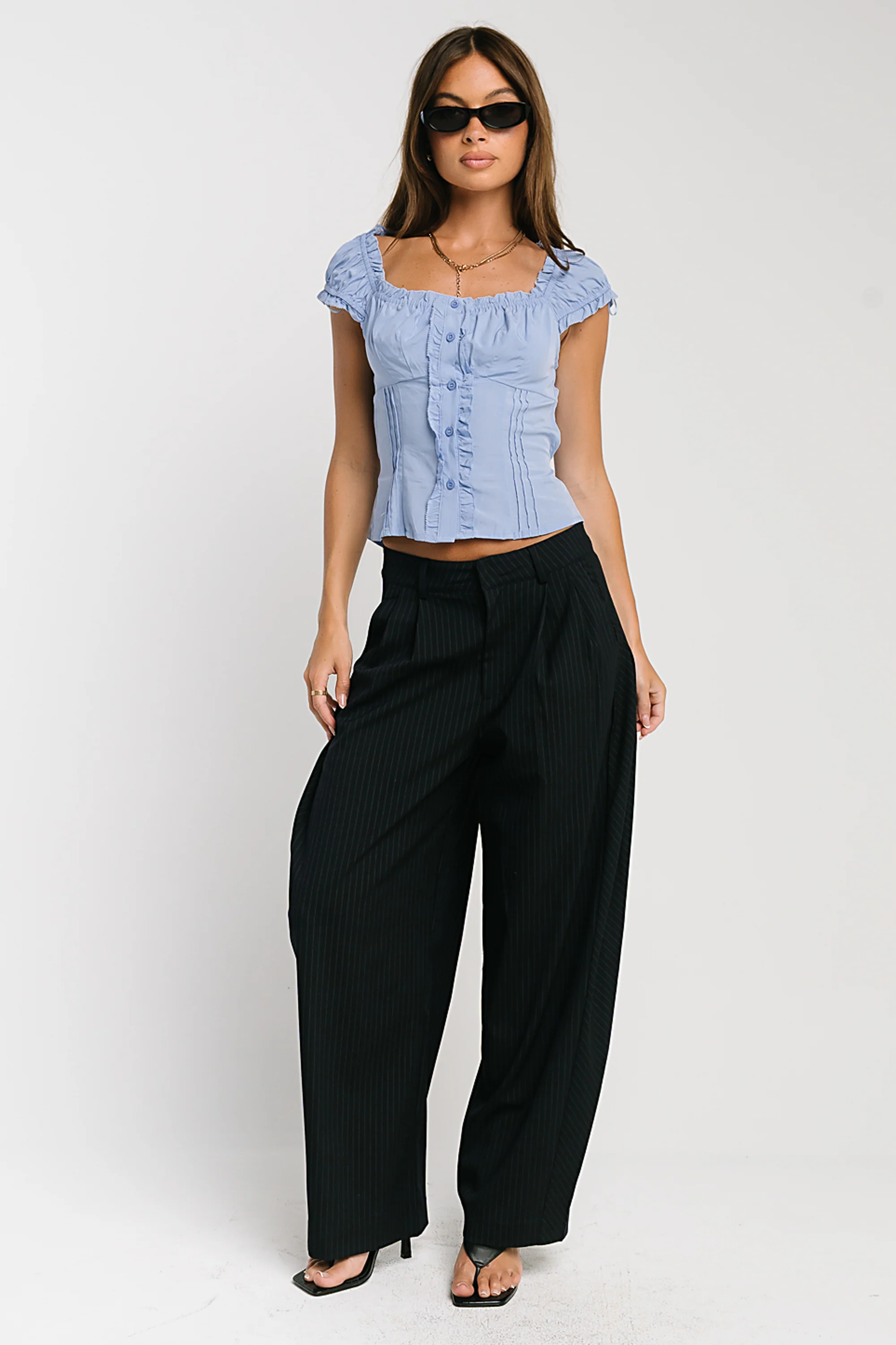 Briana Button Up Top in Blue