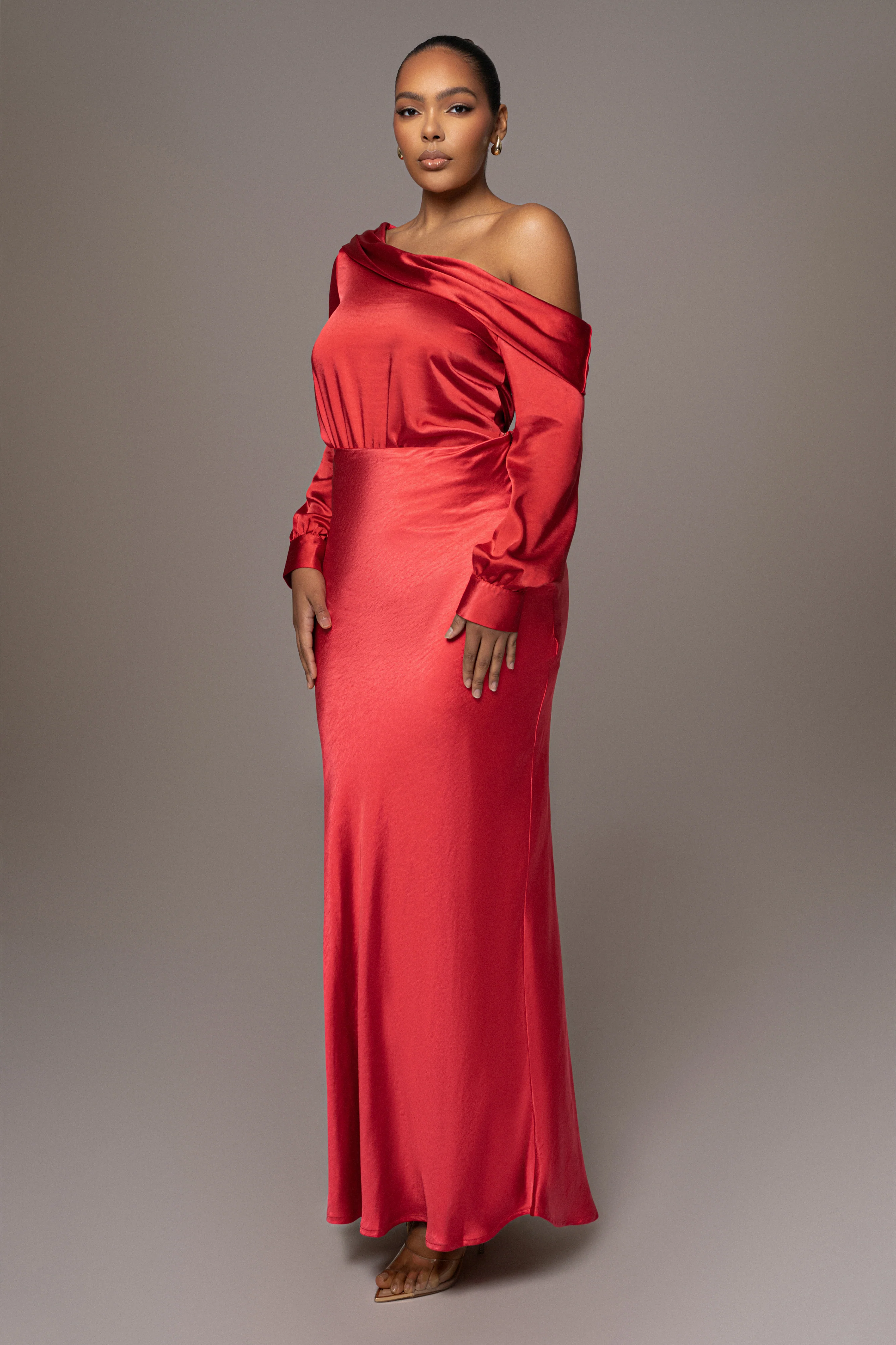 Red Satin Rima Asymmetrical Bodysuit