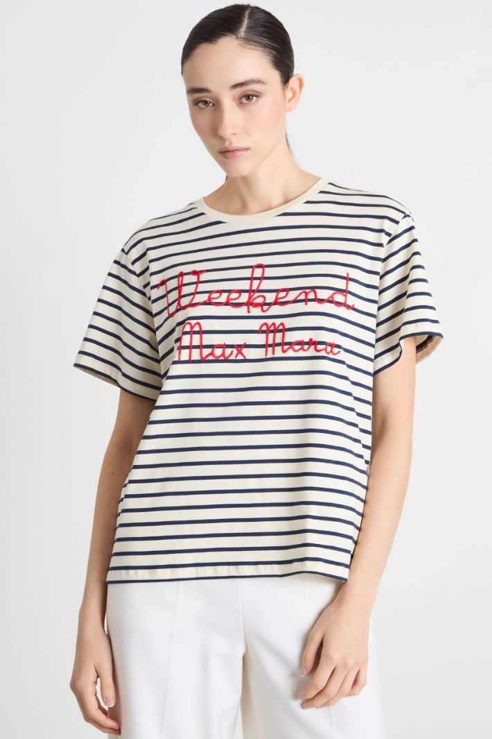 Embroidered crew-neck T-shirt - WHITE BLUE