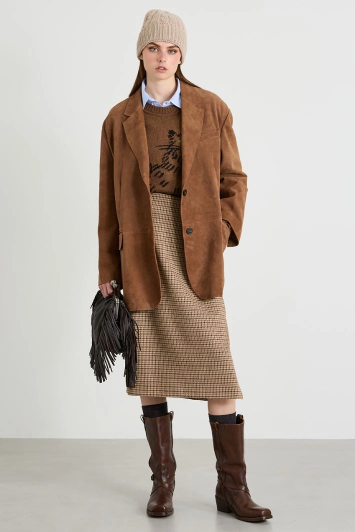 Suede-effect leather jacket - BROWN