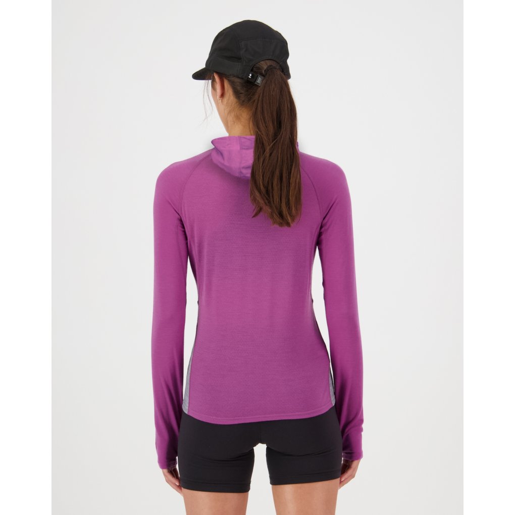 Mons Royale Bella Merino Long Sleeve Hood Women - purple bolt / grey heather