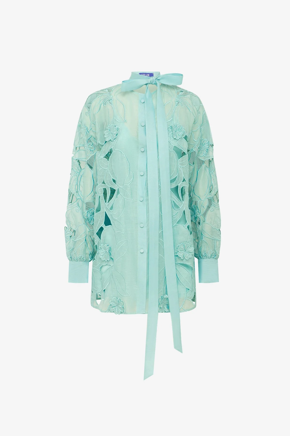 Elle Appliqué Blouse - Pale Turquoise