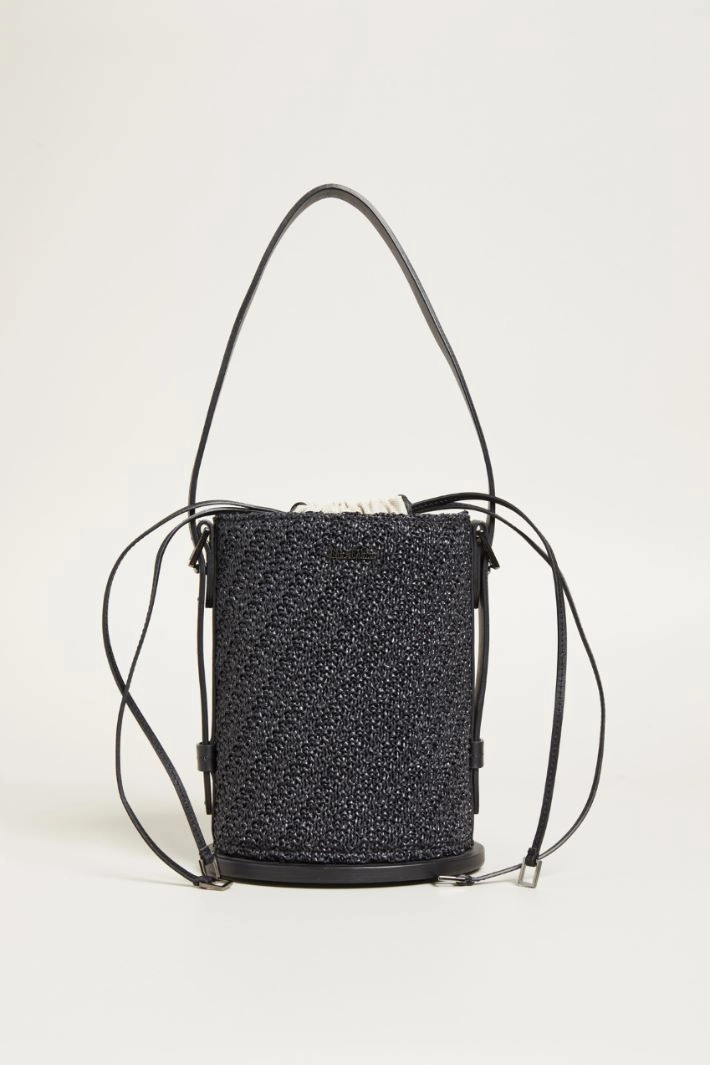 Raffia-effect bucket bag - BLACK