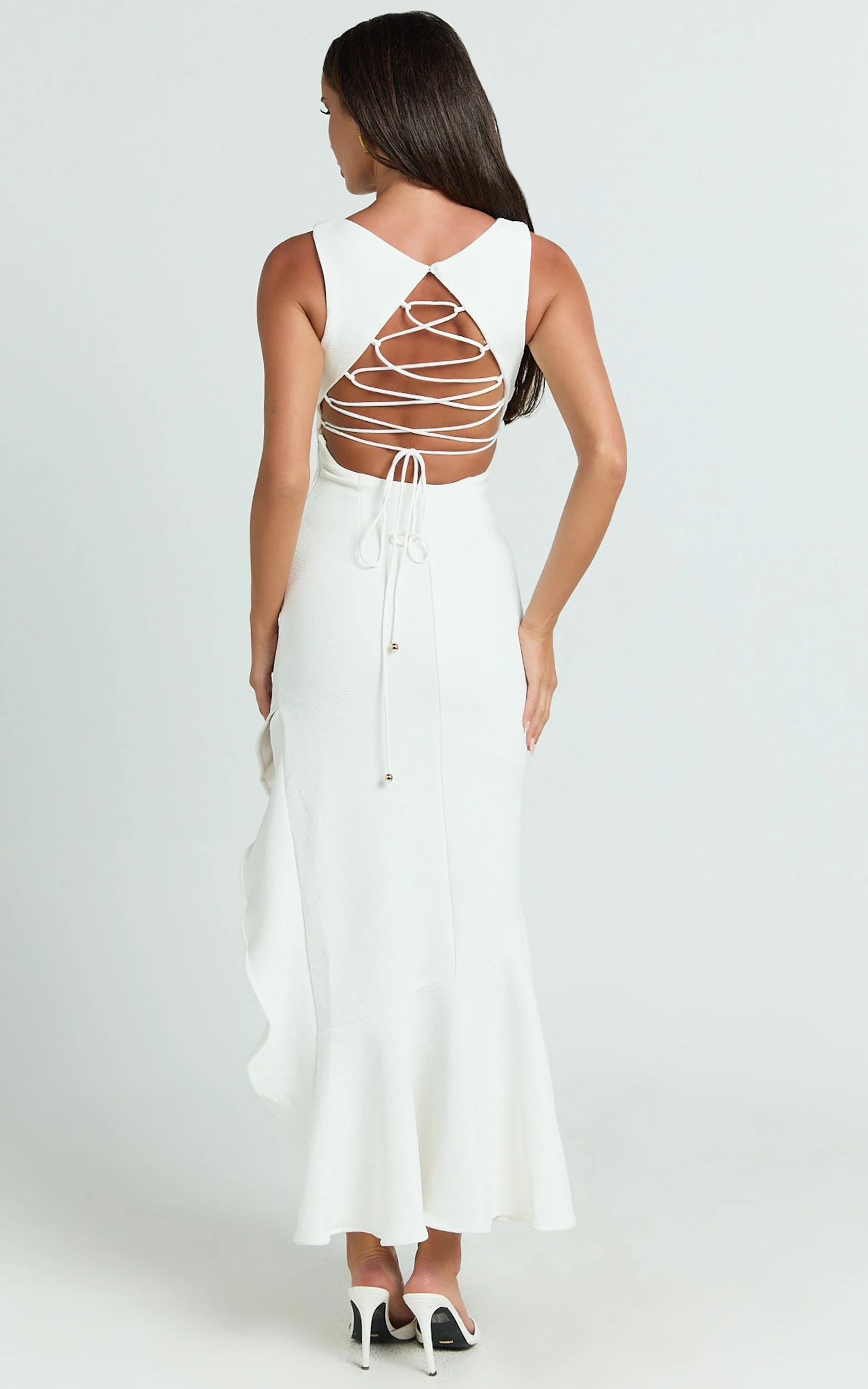 Luiza Midi Dress - Ruffle Hem Corset Back Dress in White