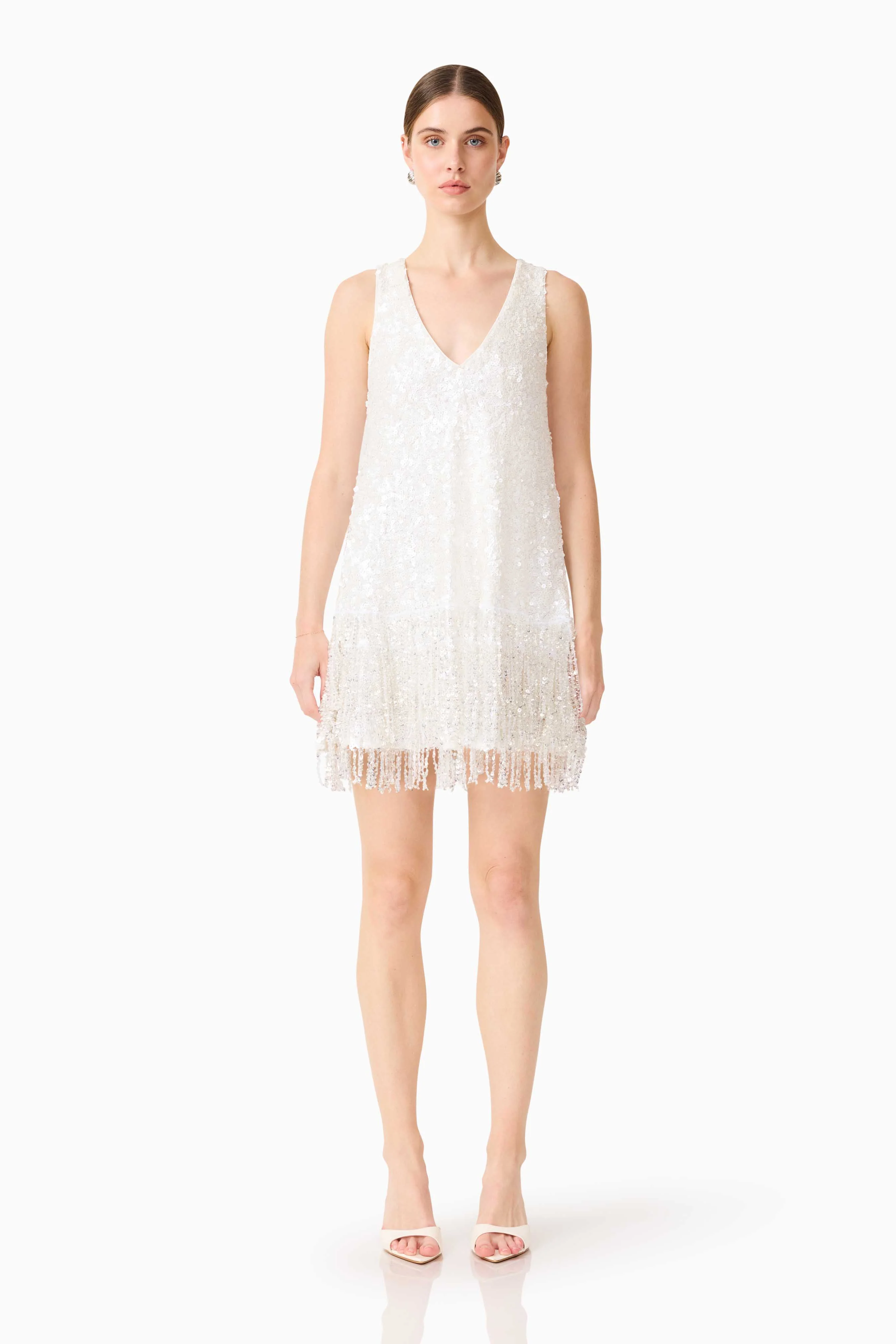 Alessia Embellished Shift Mini Dress in White