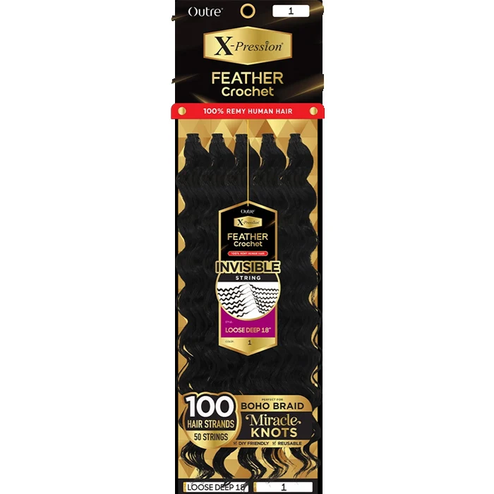 Outre X-Pression 100% Remy Human Hair Feather Crochet - LOOSE DEEP 18