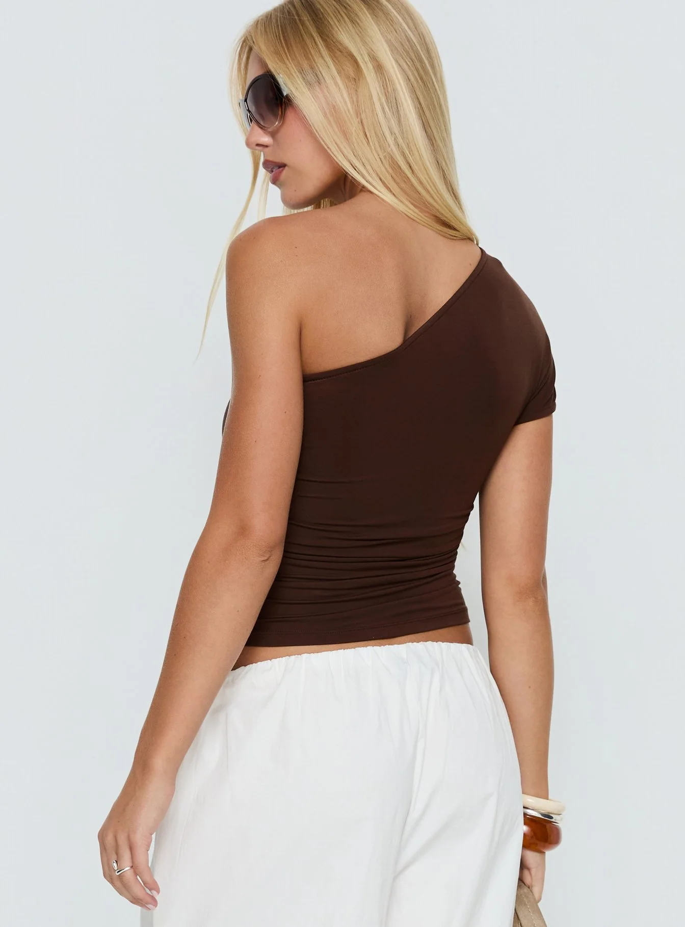 Majira One Shoulder Slouch Top Brown