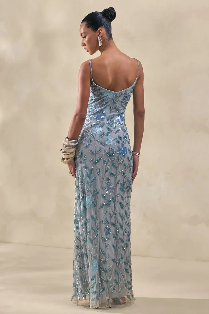 Gemini | Blue Embellished Strappy Maxi Dress