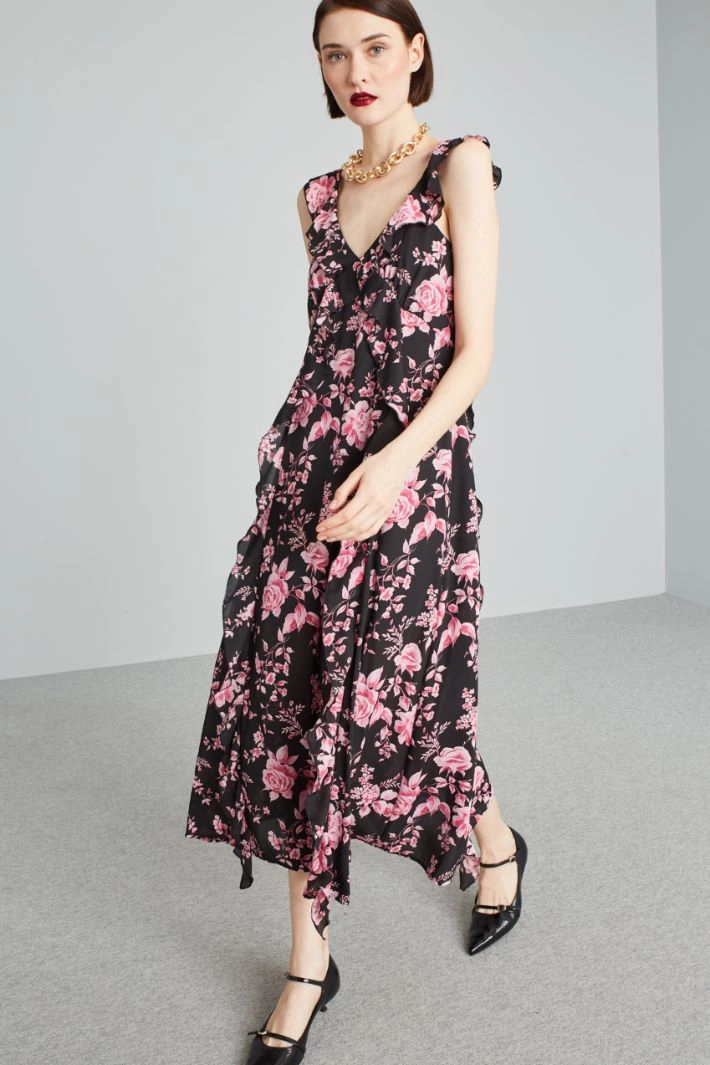 Long flounced dress - BLACK PINK FUCHSIA