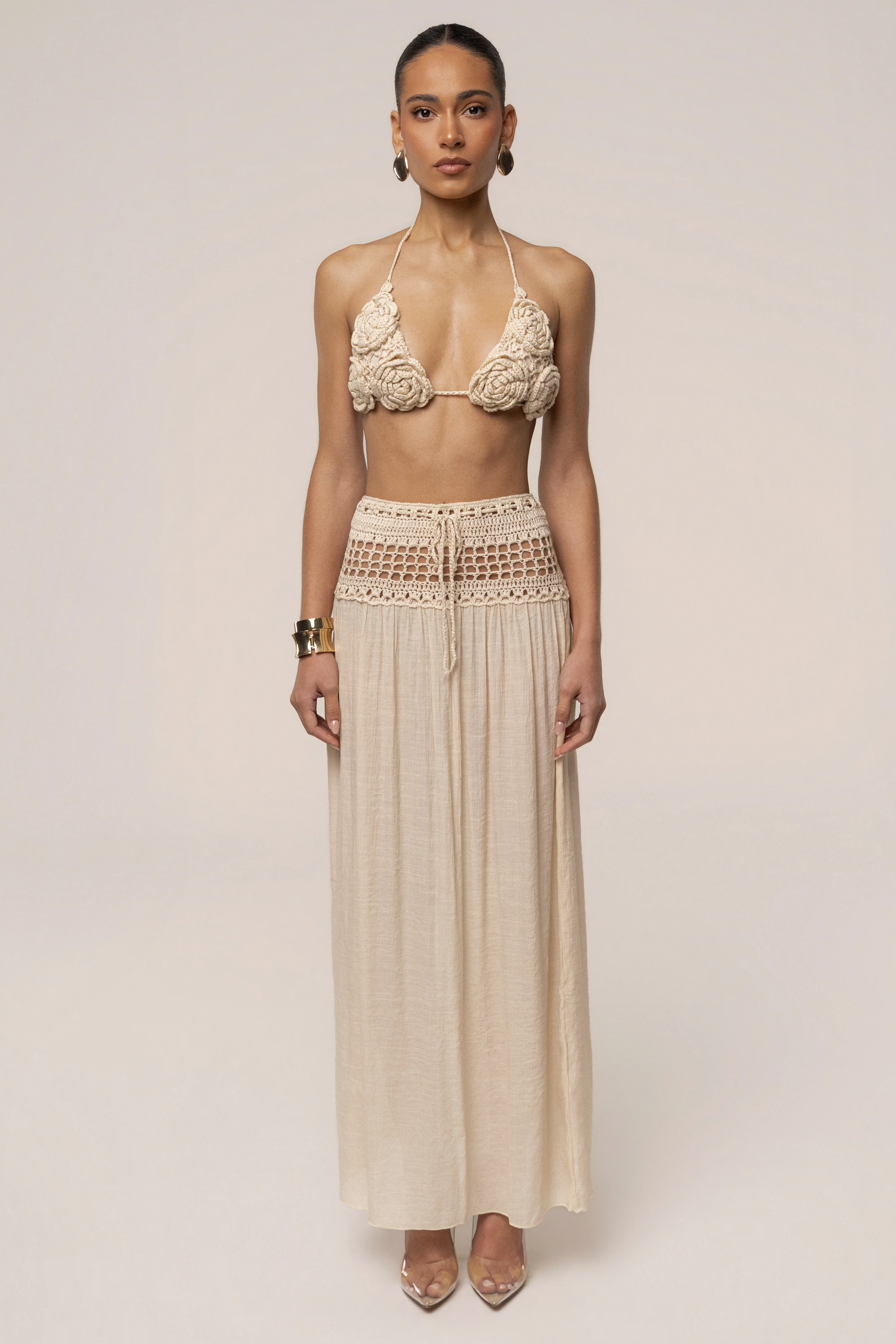 Beige Resort Crochet Maxi Skirt