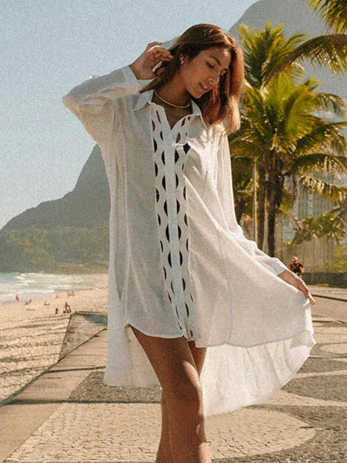 Hollow Out Turn-Down Collar Cover Up