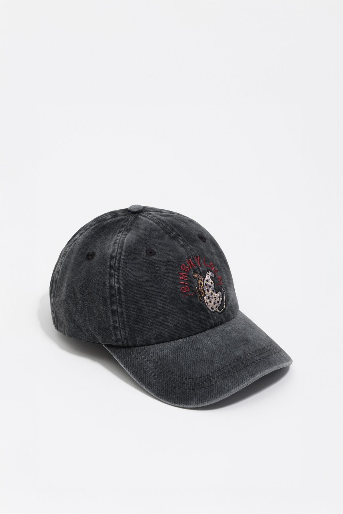 Grey cotton embroidered leopards cap