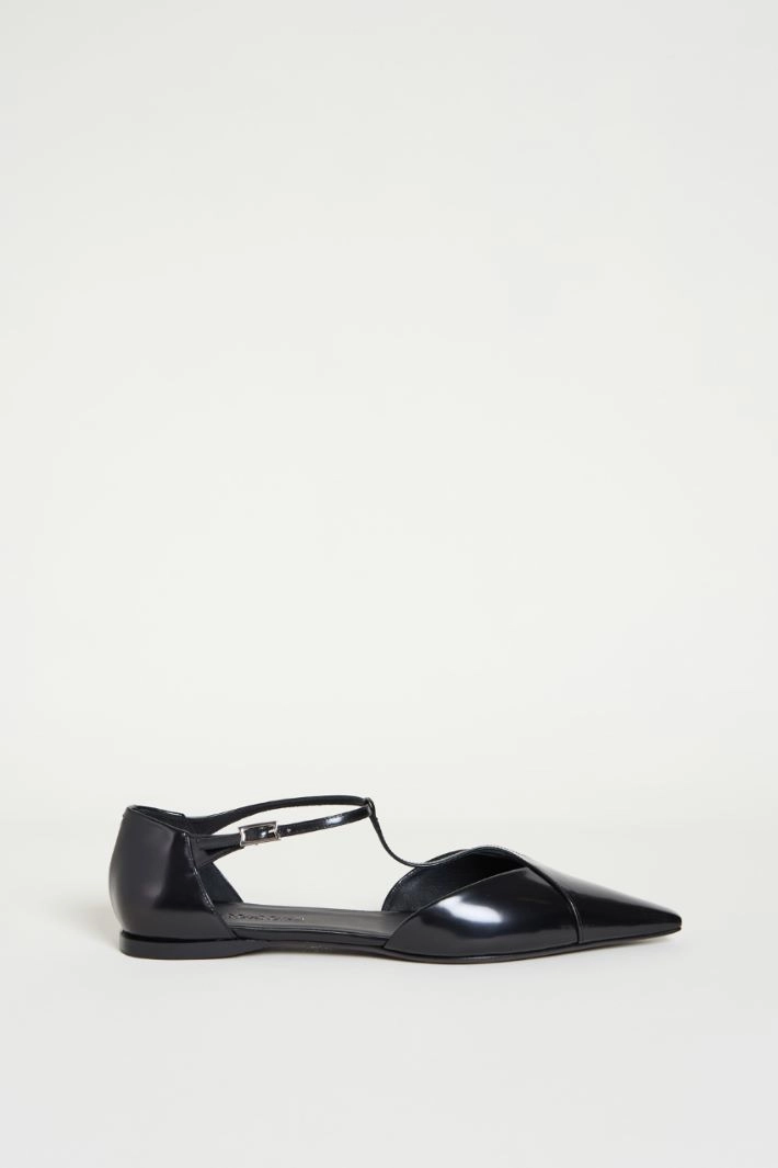 Metallic leather ballet flats - BLACK