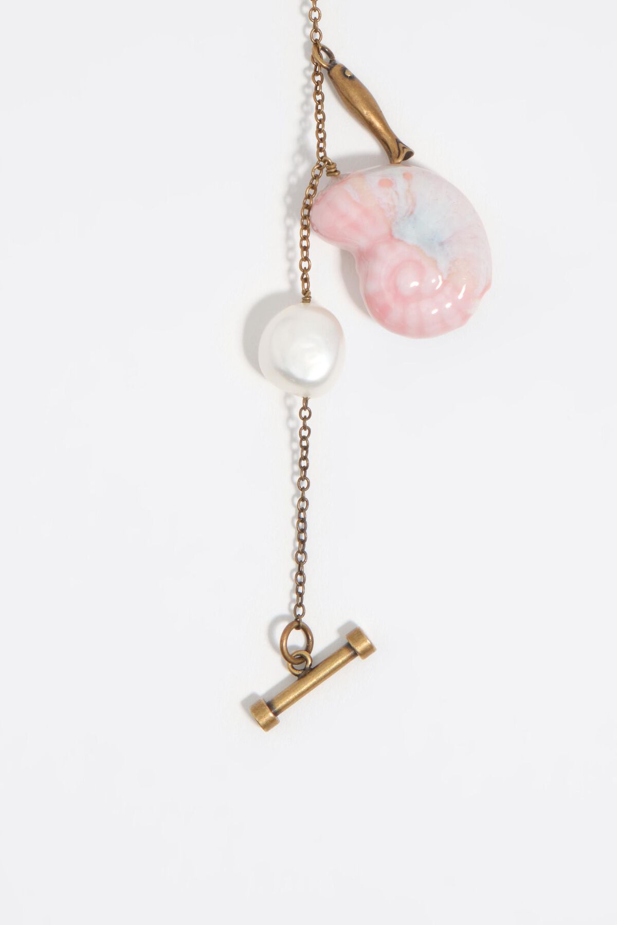 Aged gold bracelet with pearls, shells and fish