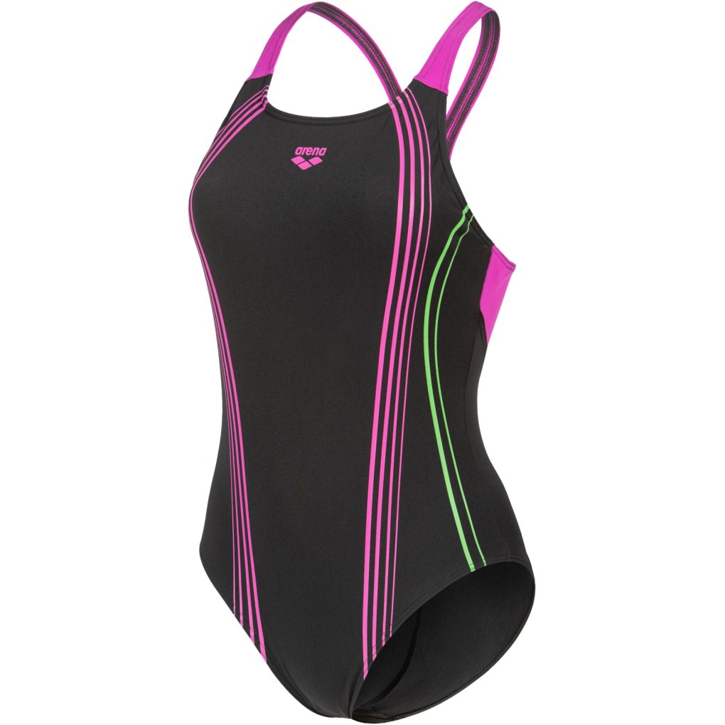 arena Performance Clear Lines V Back Bra Swimsuit Women - Black/Very Fuchsia