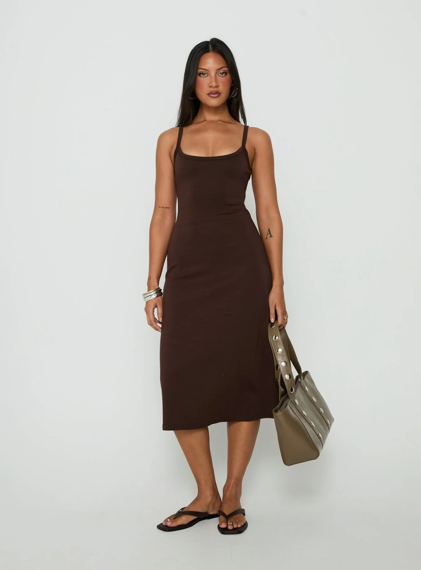 Esmiana Slinky Midi Dress Chocolate