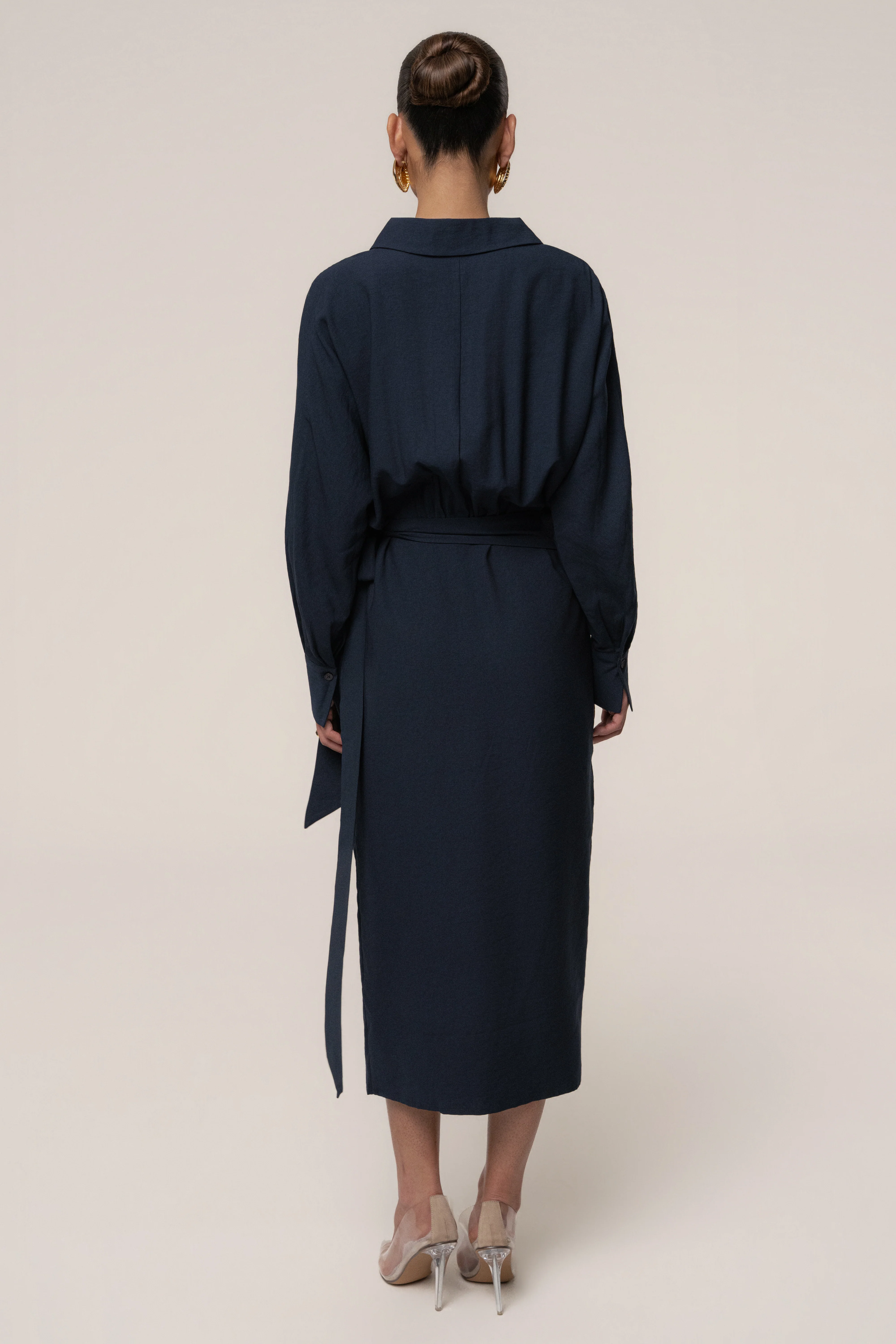 Navy Skyline Wrap Midi Dress
