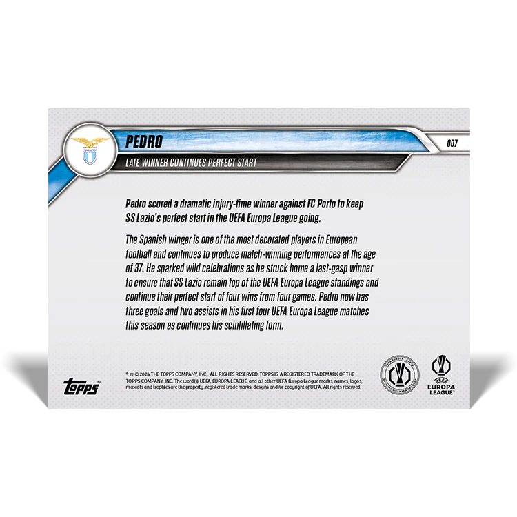 Pedro - Late winner continues perfect start - 24/25 UEL Topps NOW® Card 7