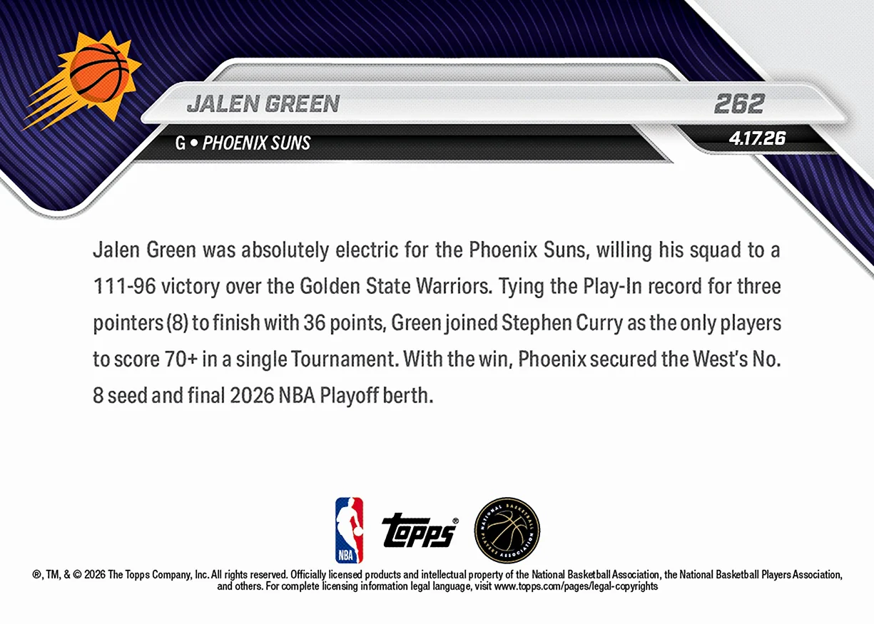 Jalen Green - 2025-26 NBA Topps NOW® - Card 262 - PR: 487