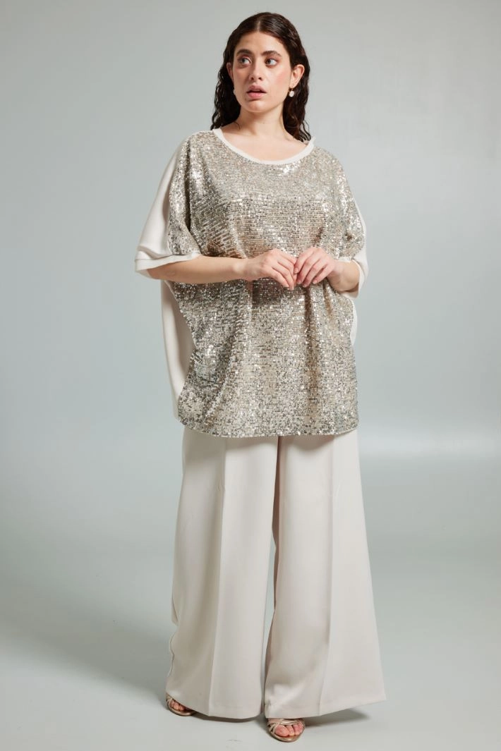 Loose fit sequin-decorated top - IVORY SILVER