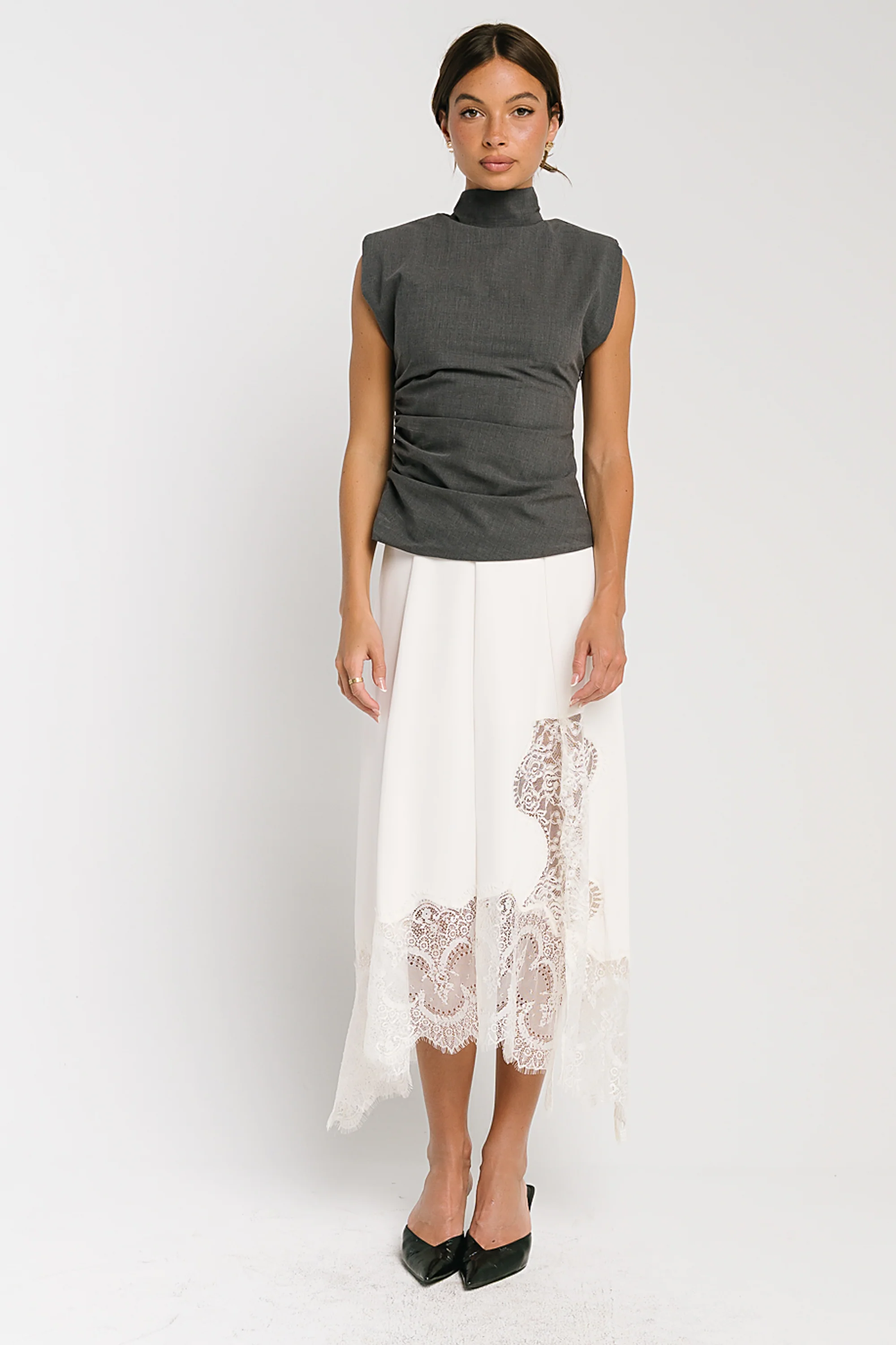 Rachelle Lace Midi Skirt in Cream