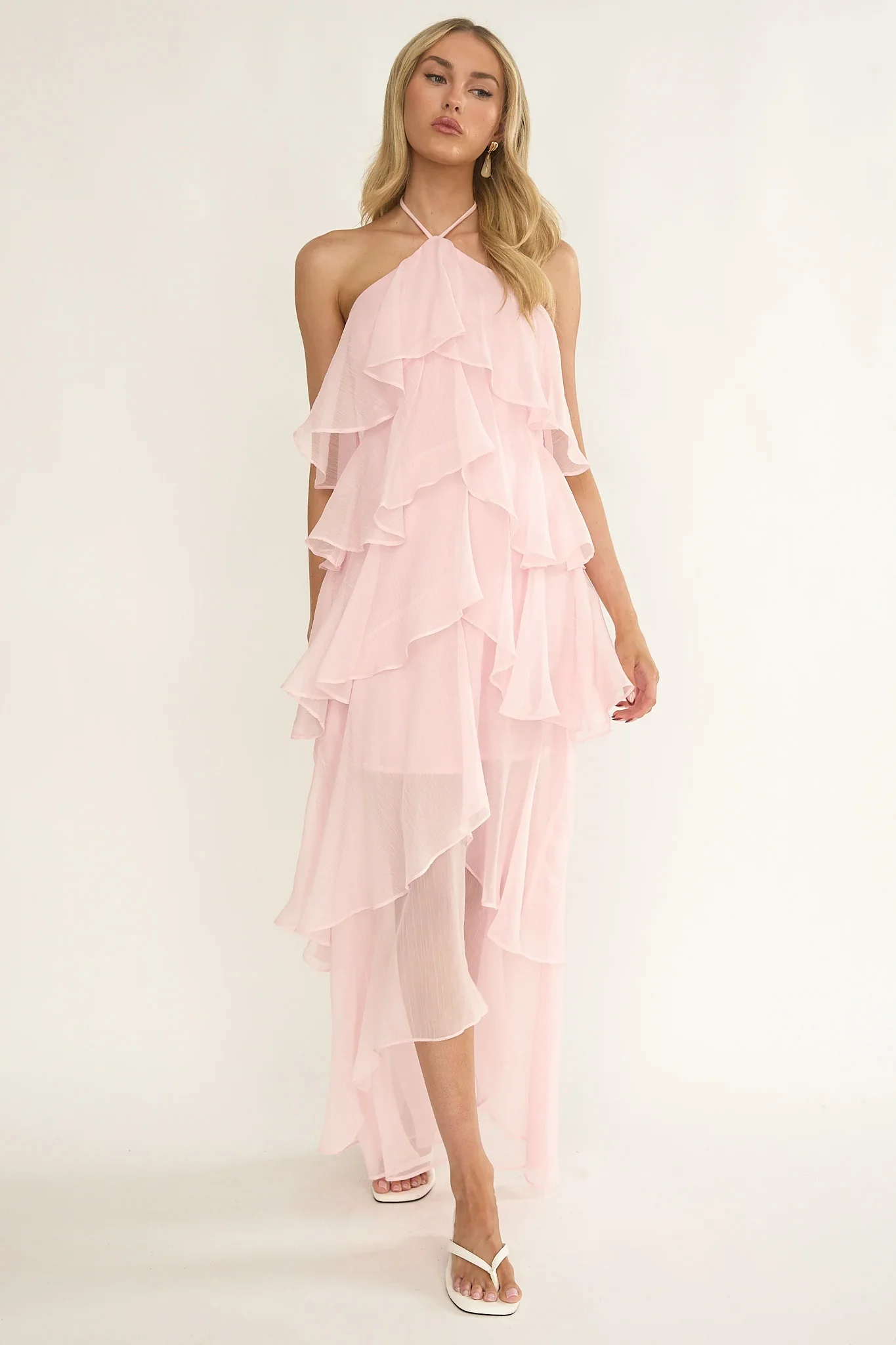 Darylyn Tiered Ruffle Maxi Dress Pink