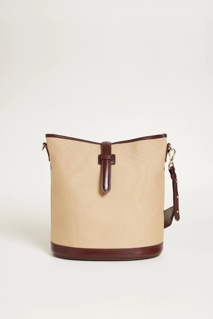 Canvas and leather bucket bag - BEIGE BROWN